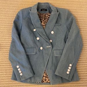 Kourt Double-Breasted Blue Denim Blazer
